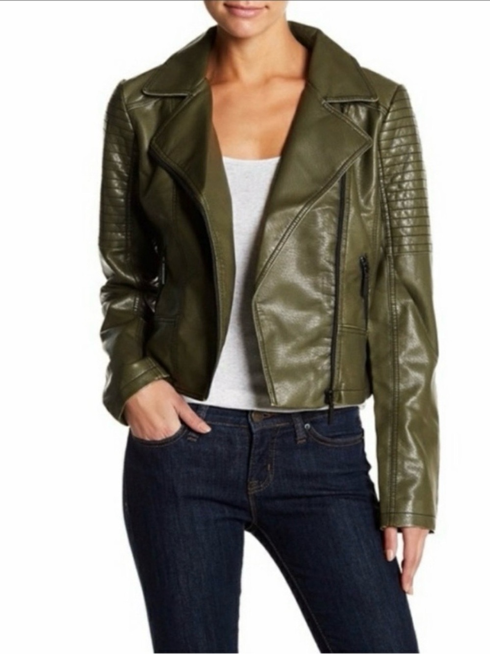 free press Olive Faux Leather Moto Jacket